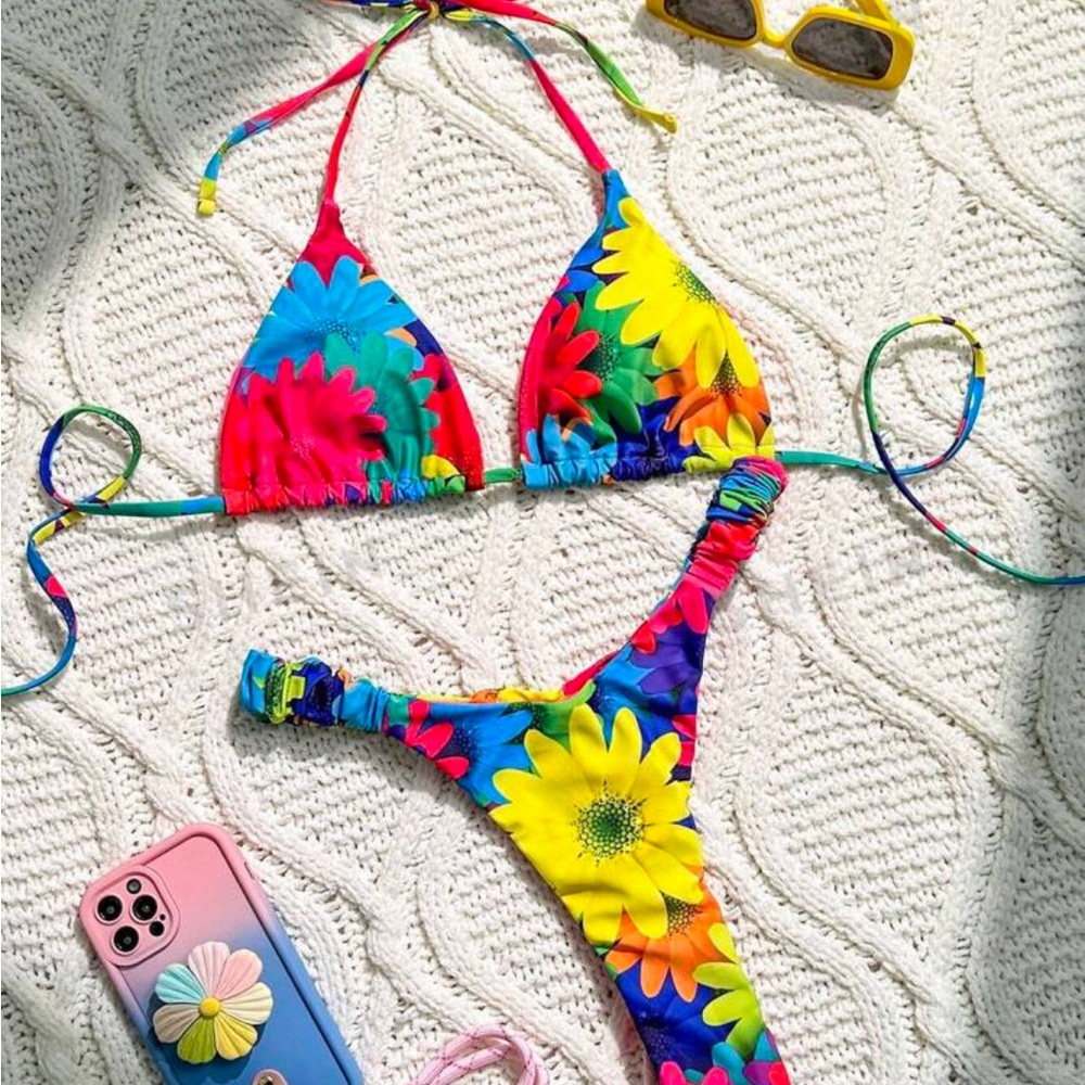 Flower Printed Two-Piece Swimsuit Set